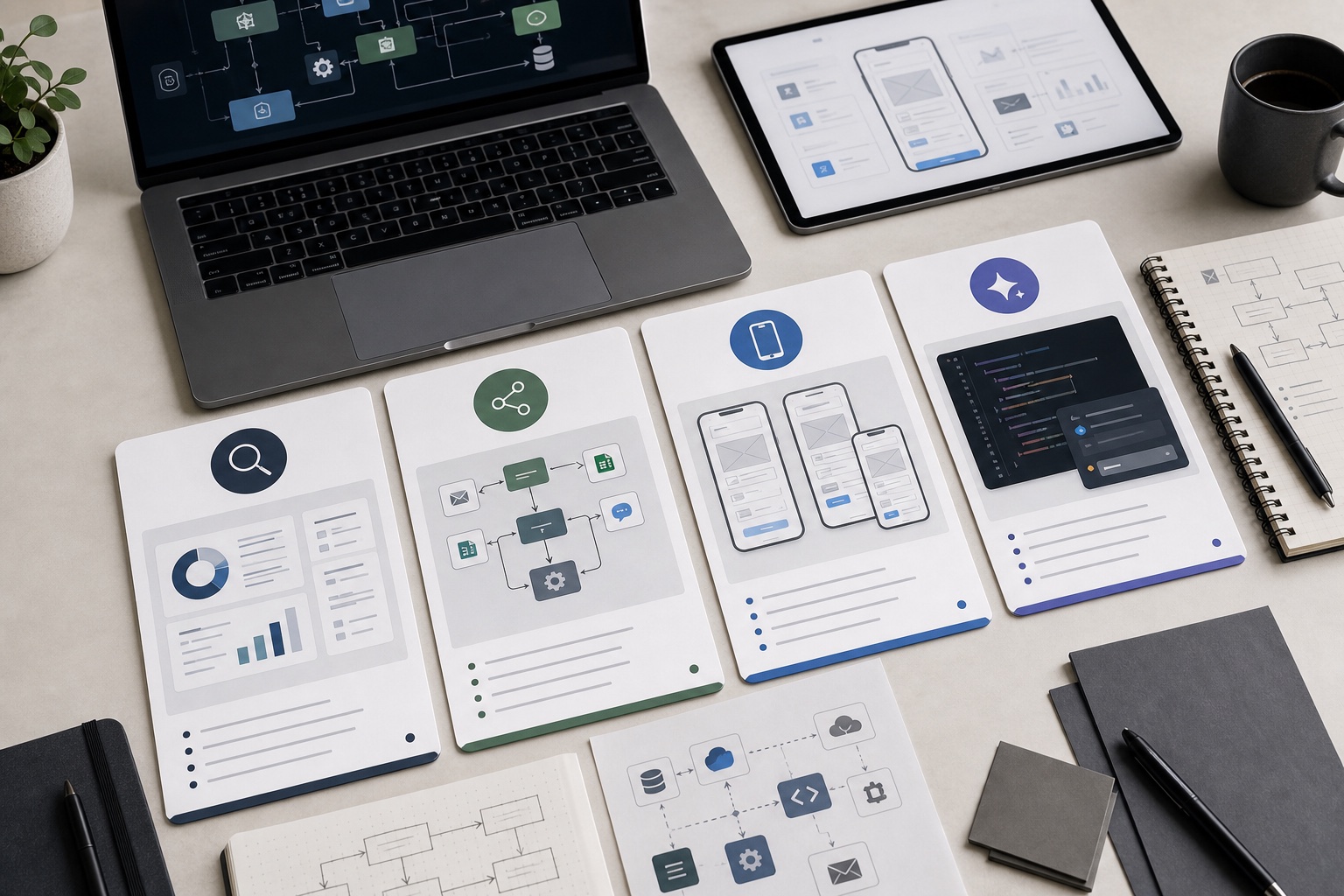 Automation service packages displayed on a desk
